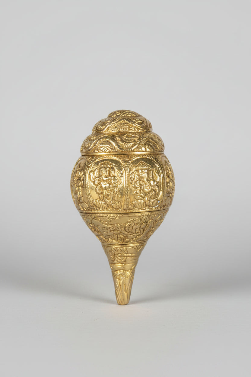Brass Ganesha Shankh - Solid Brass Sacred Conch Shell for Puja and Home Mandir