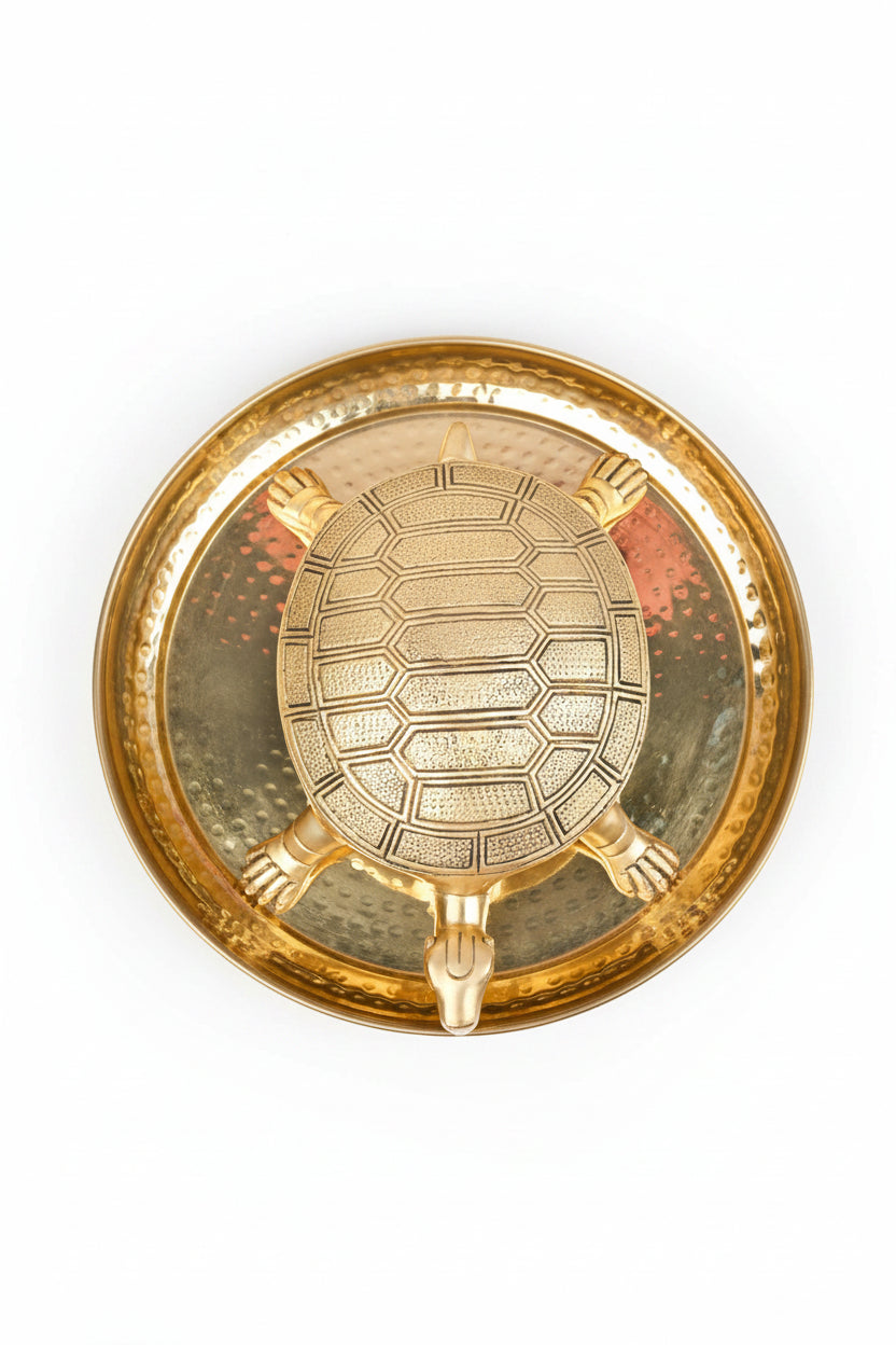 Brass Kurma Avatar Idol with Brass Plate 11 Inch 3.42 Kg Handcrafted Sacred Tortoise Vishnu Murti for Home Temple and Vastu