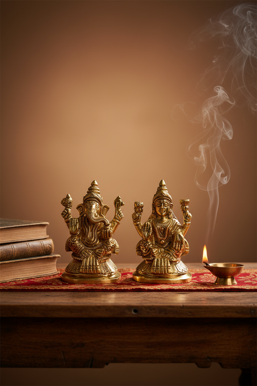 Brass Lakshmi Ganesh Idol Set – 3.2 Inch | Handcrafted Devotional Figurines - ManiMonk