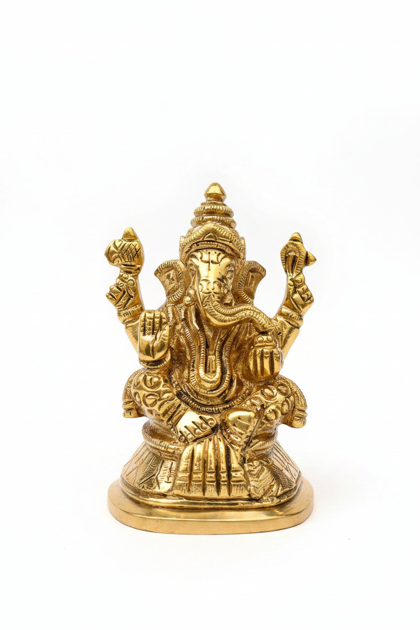 Brass Lakshmi Ganesh Idol Set 3.2 Inch Handcrafted Pooja Idol for Home Temple - ManiMonk
