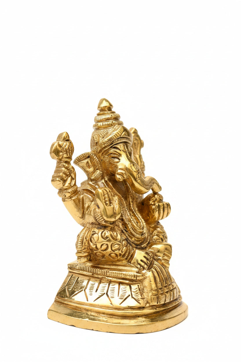 Brass Lakshmi Ganesh Idol Set 3.2 Inch Handcrafted Pooja Idol for Home Temple - ManiMonk