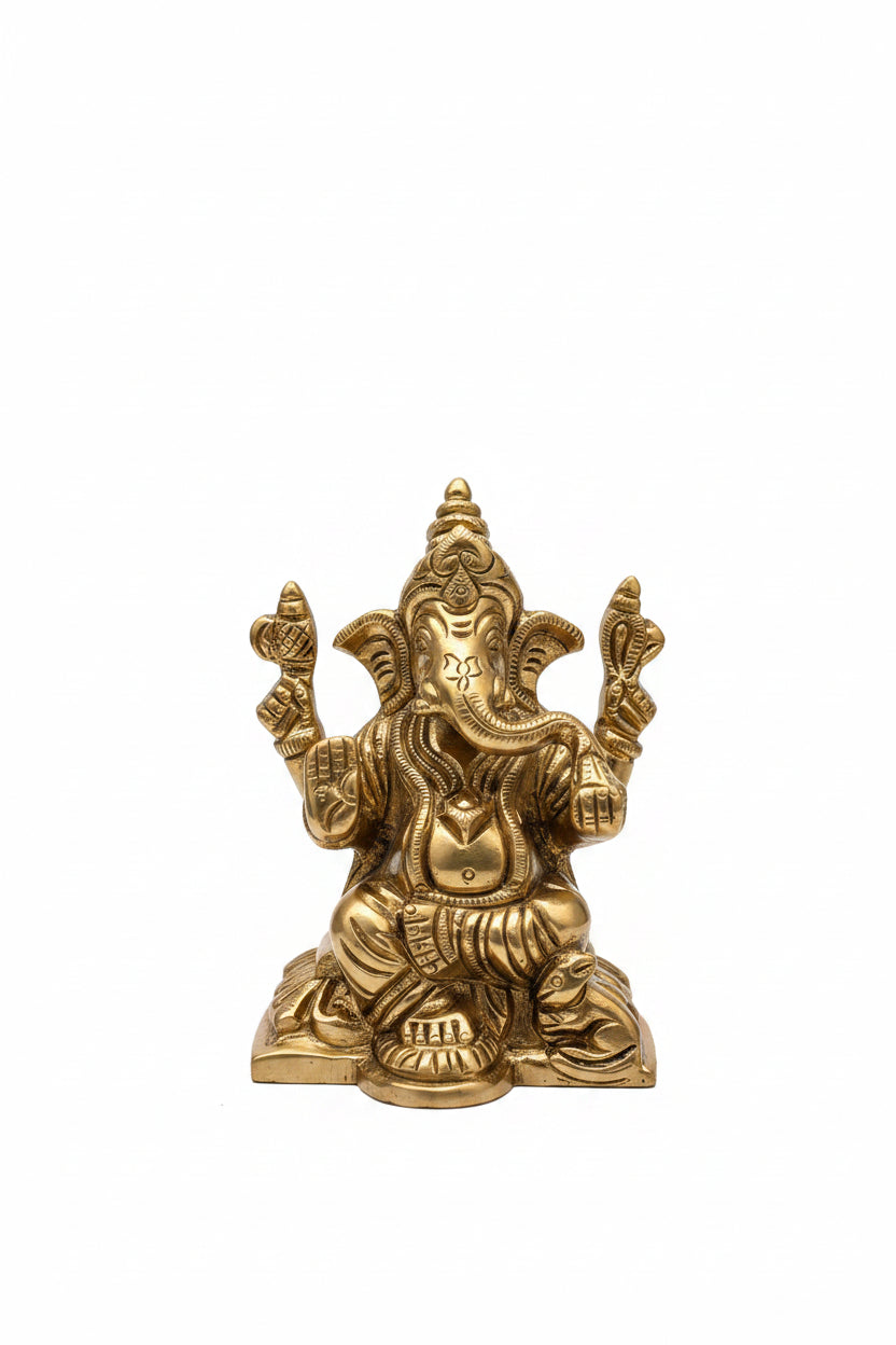 Brass Laxmi Ganesh Idol Set for Home Puja and Office Decor 3.5 Inch - ManiMonk