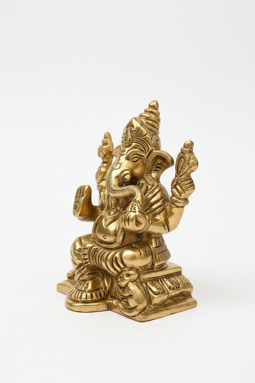 Brass Laxmi Ganesh Idol Set for Home Puja and Office Decor 3.5 Inch - ManiMonk