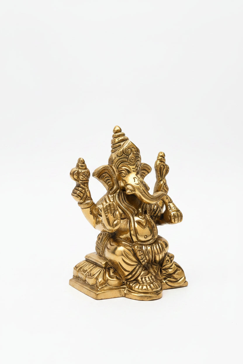 Brass Laxmi Ganesh Idol Set for Home Puja and Office Decor 3.5 Inch - ManiMonk