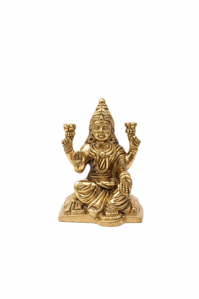 Brass Laxmi Ganesh Idol Set for Home Puja and Office Decor 3.5 Inch - ManiMonk