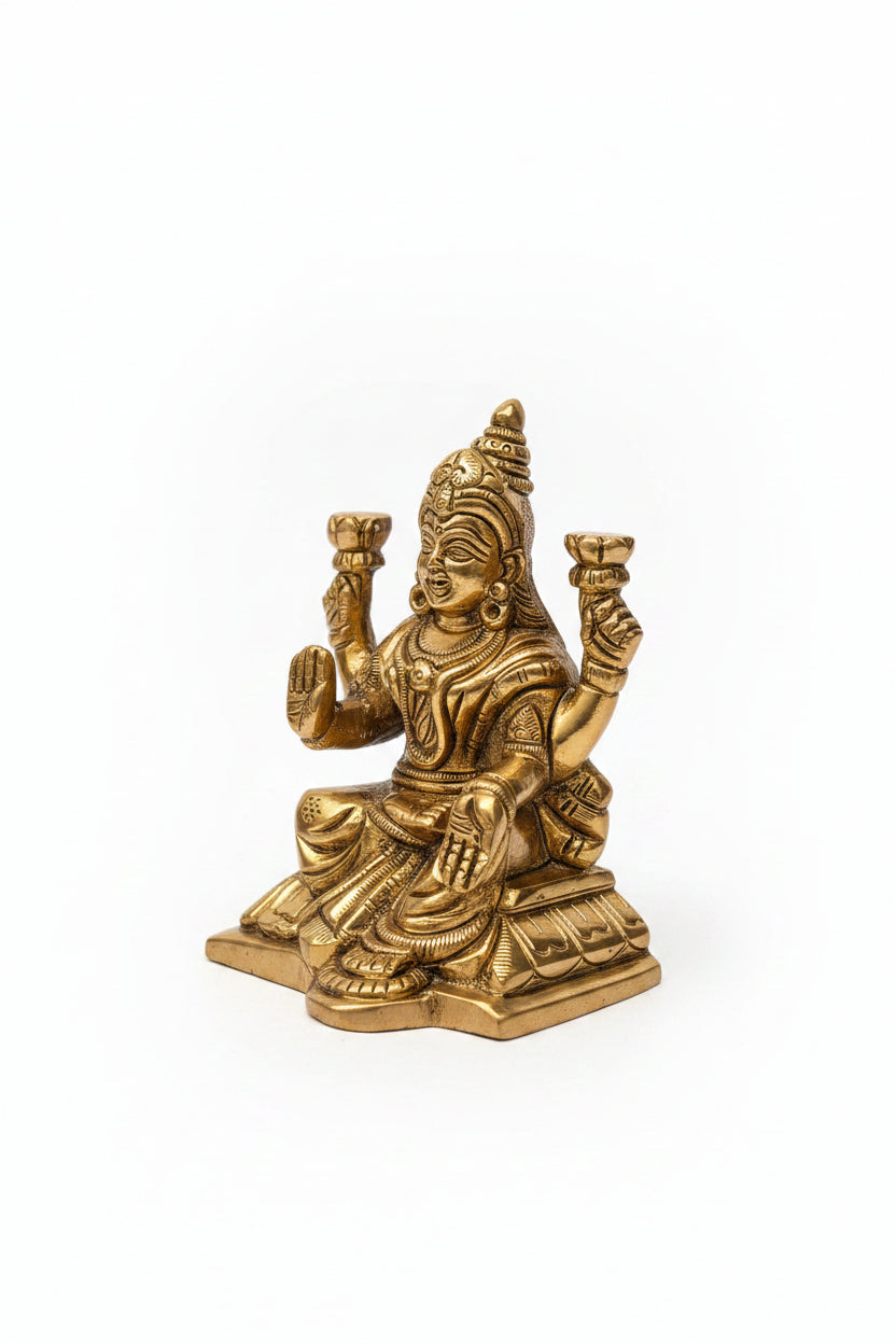 Brass Laxmi Ganesh Idol Set for Home Puja and Office Decor 3.5 Inch - ManiMonk