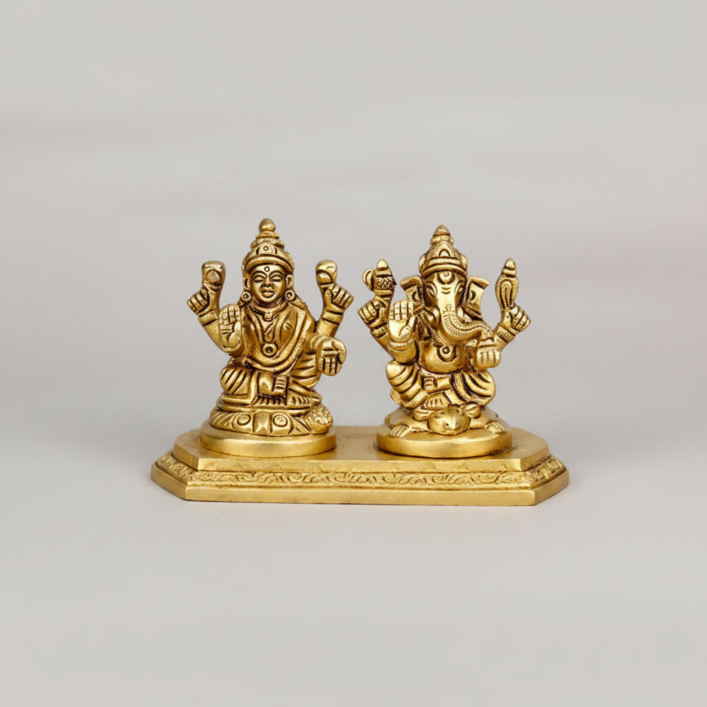 Brass Laxmi Ganesh Murti Handcrafted Sacred Idol for Home Puja Mandir and Gifting