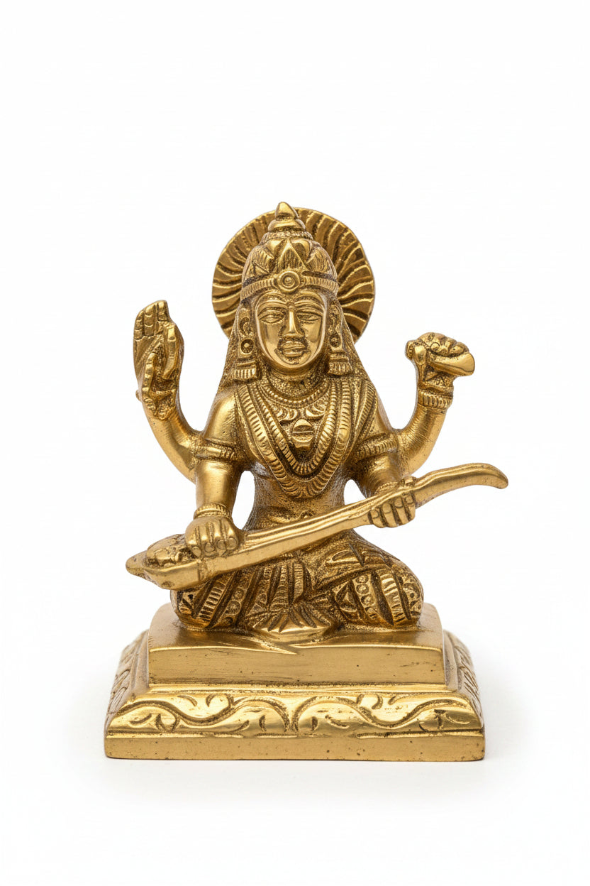Brass Saraswati Idol 3.3 Inch Handcrafted Murti for Home Temple and Puja