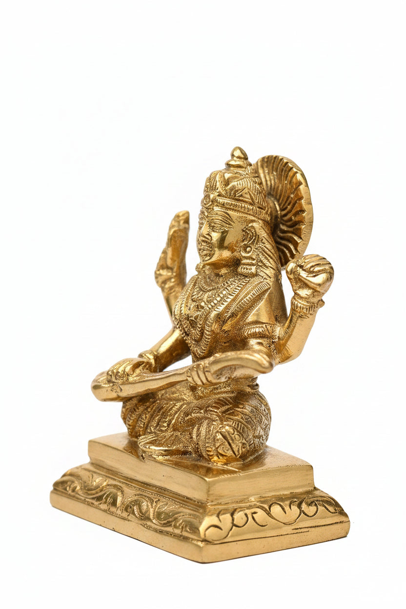 Brass Saraswati Idol 3.3 Inch Handcrafted Murti for Home Temple and Puja