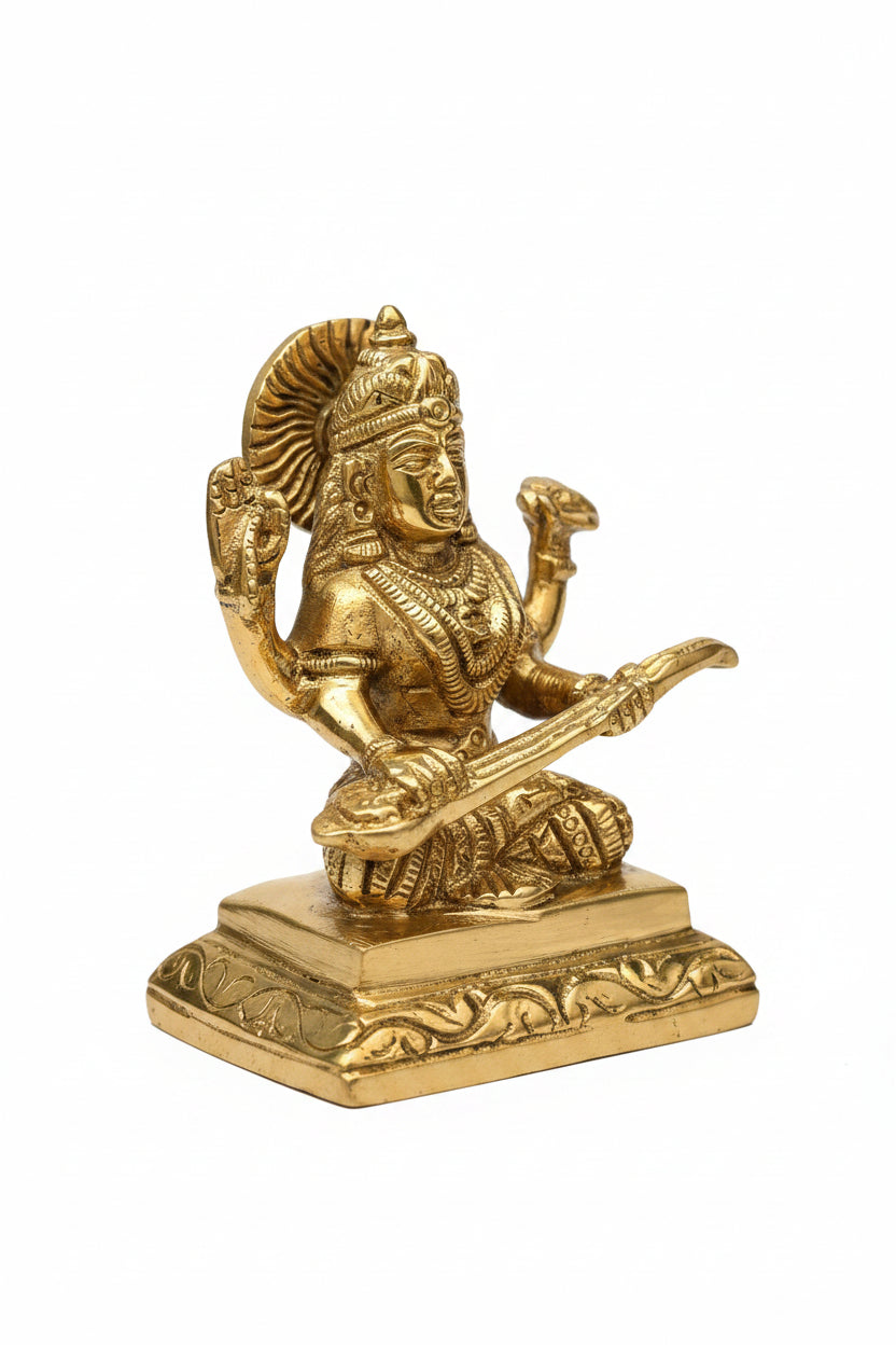 Brass Saraswati Idol 3.3 Inch Handcrafted Murti for Home Temple and Puja