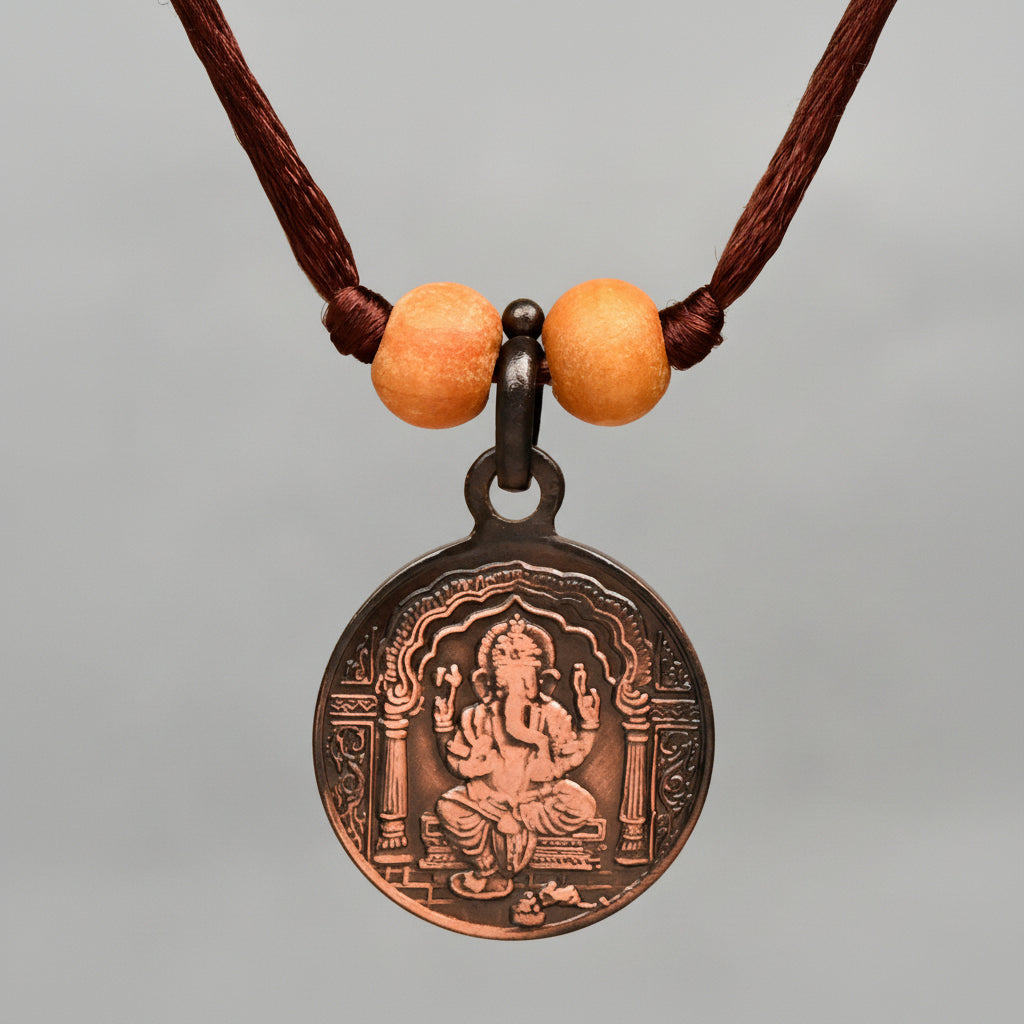 Ganesh Yantra Copper Locket-Large-With Thread