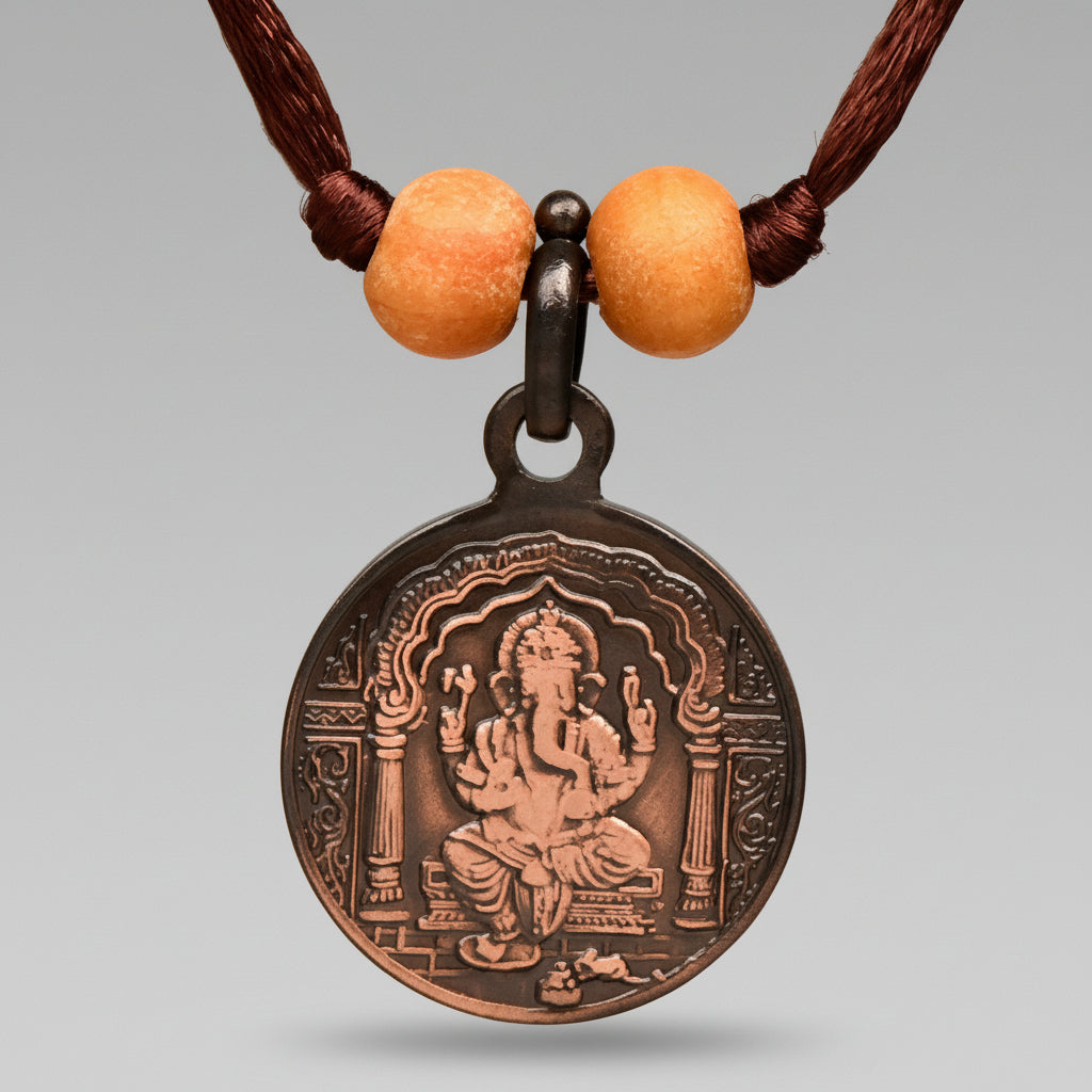 Ganesh Yantra Copper Locket-Small-With Thread