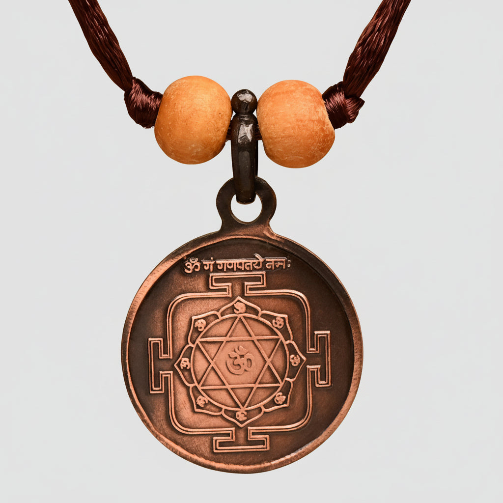 Ganesh Yantra Copper Locket-Large-With Thread