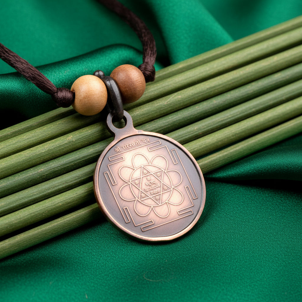 Shree Saraswati Yantra Copper Locket-Small-With Thread