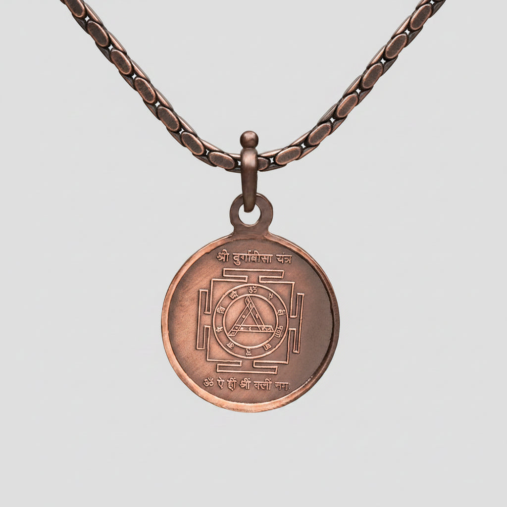 Shree Durga Bisa Yantra Copper Locket-Large-With Copper Chain