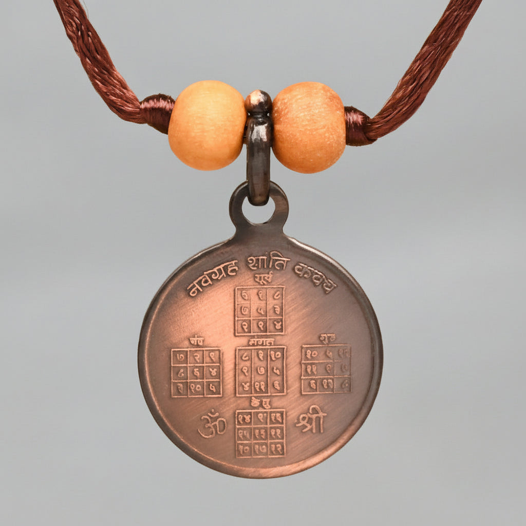 Navgraha Shanti Yantra Copper Locket-Large-With Thread