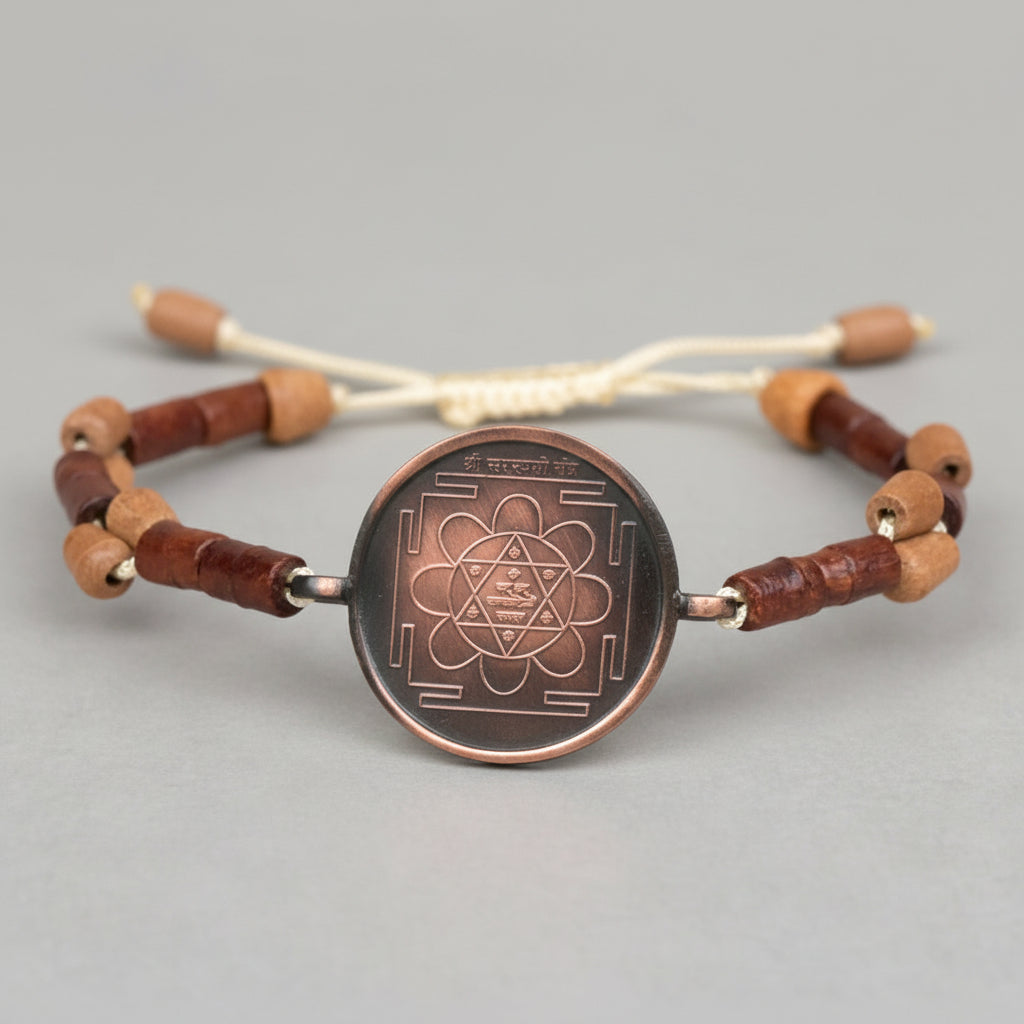 Shree Saraswati Yantra Bracelet in Copper-With Adjustable Thread