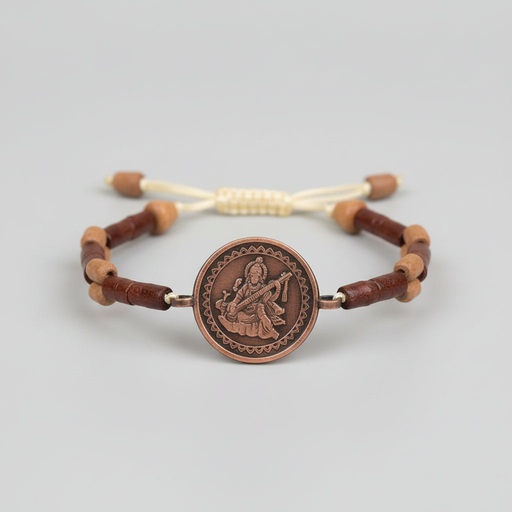 Shree Saraswati Yantra Bracelet in Copper-With Adjustable Thread