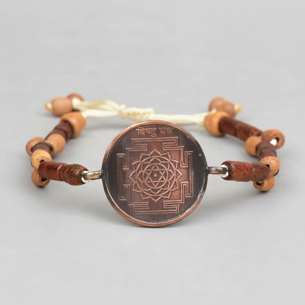 Vishnu Yantra Bracelet in Copper-With Adjustable Thread