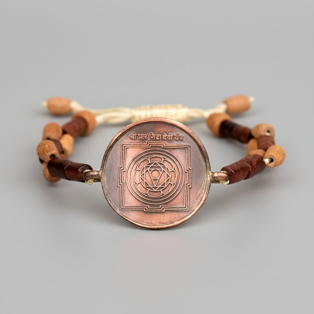 Pratyangira Yantra Bracelet in Copper-With Adjustable Thread
