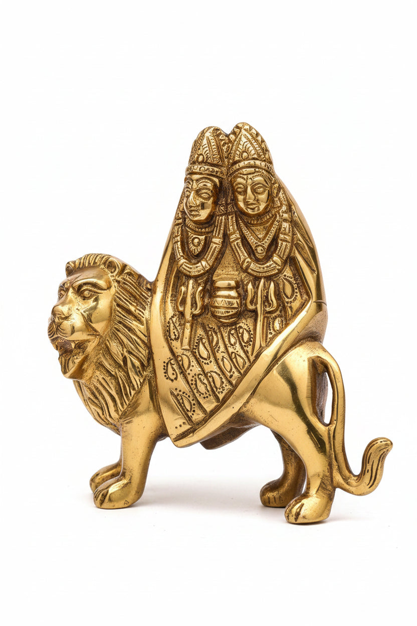 Chandi Chamunda Devi Brass Idol 4.75 Inch Handcrafted Antique Statue for Puja - ManiMonk