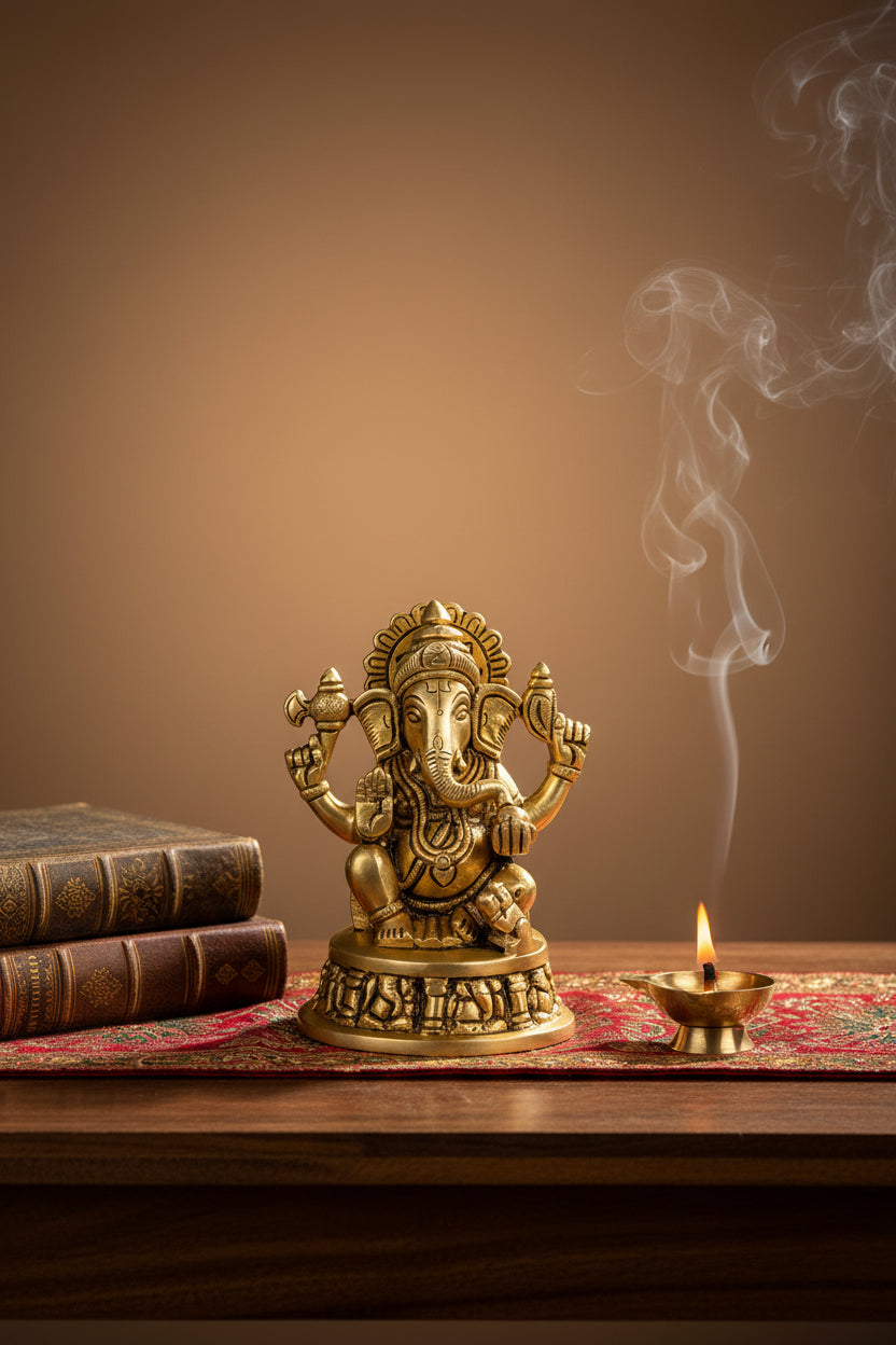 Chaturbhuj Ganesh x Asthavinayak Base Brass Idol - ManiMonk