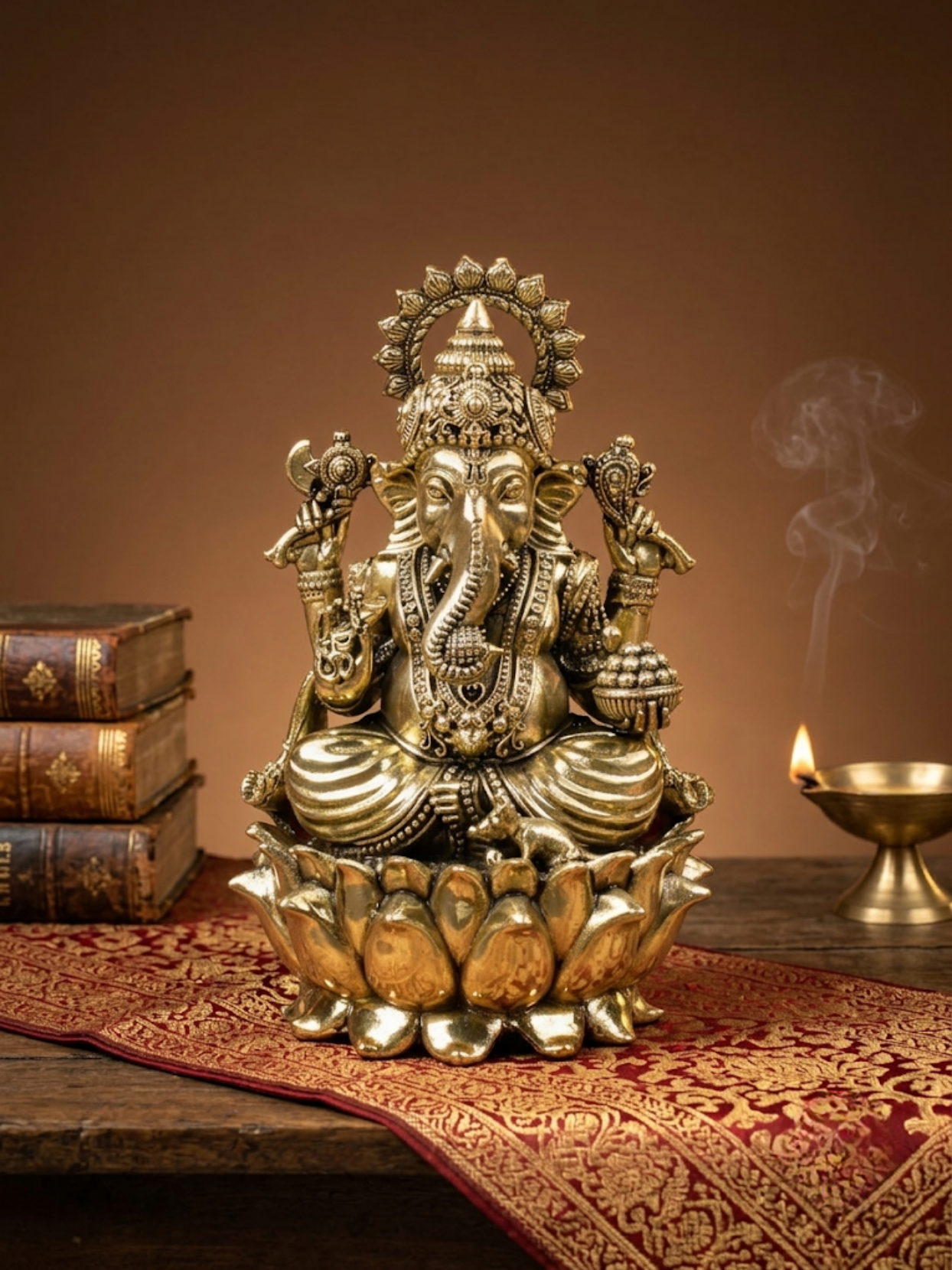 Chaturbhuj Ganpati Ashtadhatu Idol Four-Armed Ganesha Energised Murti - ManiMonk