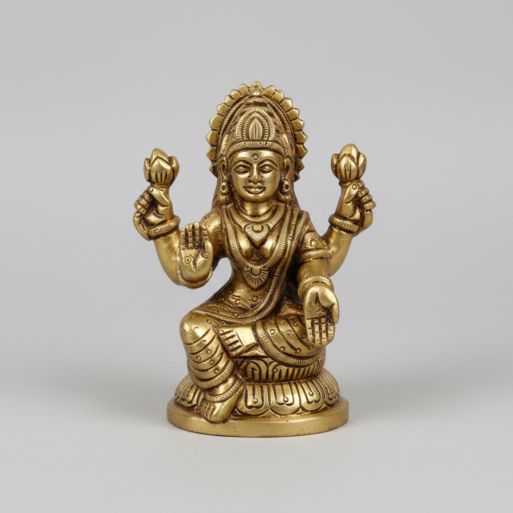 Chaturbhuj Mahalaxmi Brass Idol | Premium Handcrafted Statue - ManiMonk