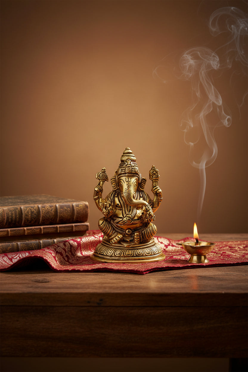 Chaturbhuja Ganesh Brass Idol - ManiMonk