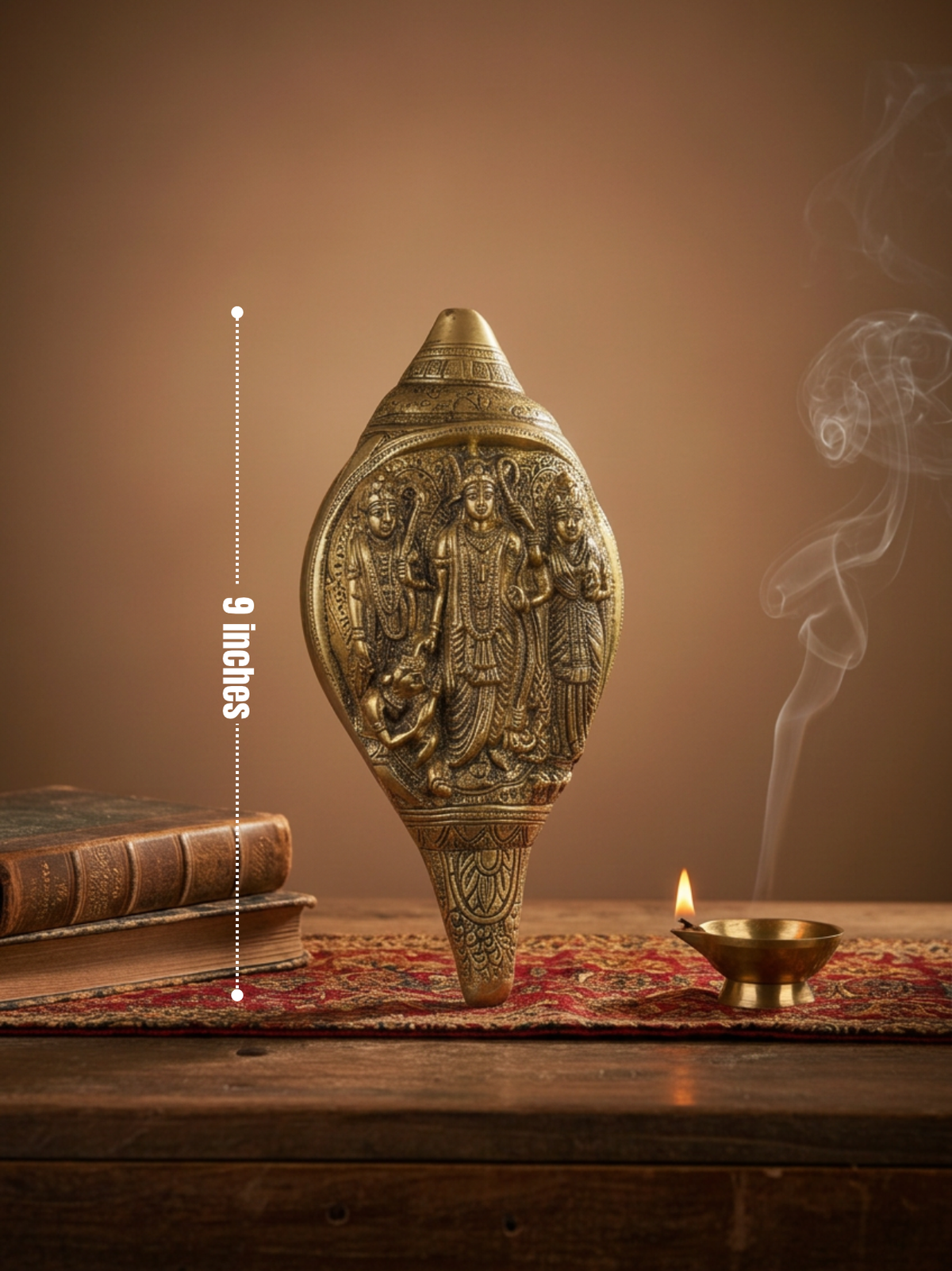 Ram Darbar Brass Shankh Handcrafted Pure Brass Conch Shell with Ram Darbar Engraving for Puja