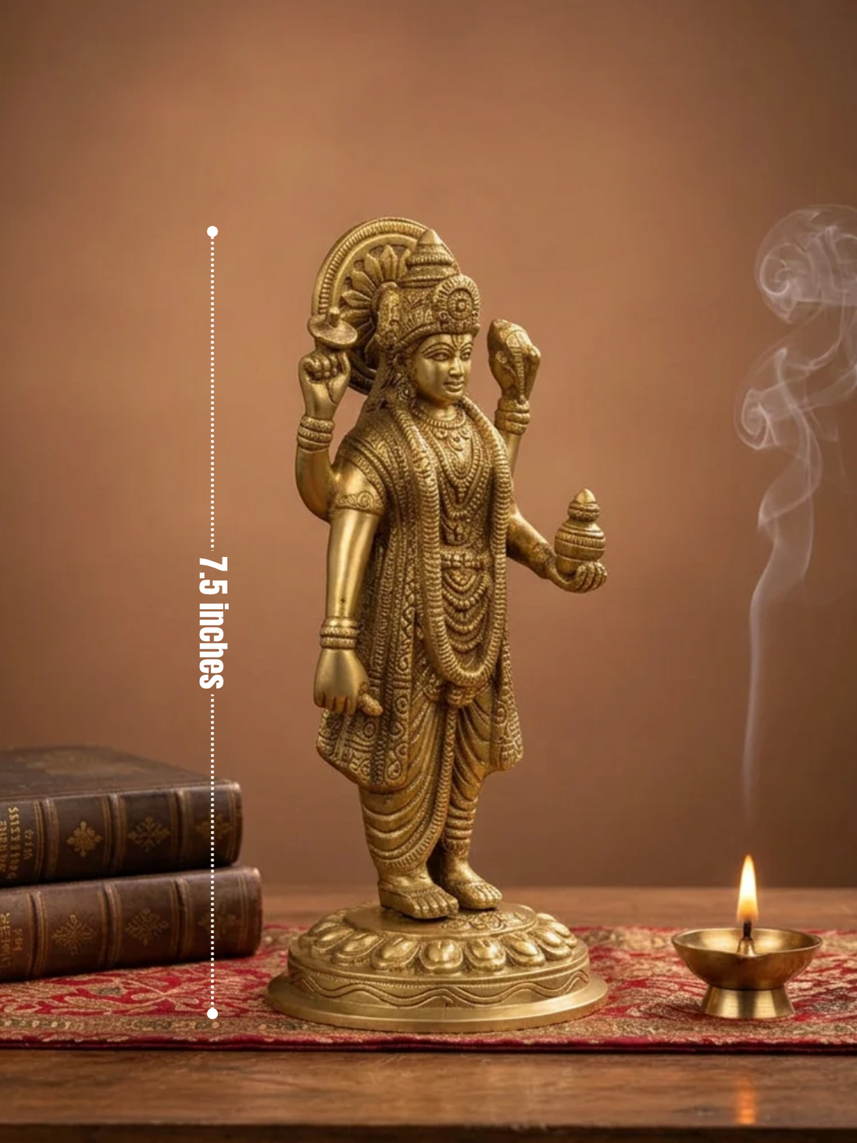 Lord Dhanvantari Brass Statue 7.5 Inch Heavy Shining Handcrafted Ayurveda Healing God Idol for Home Puja and Gifting