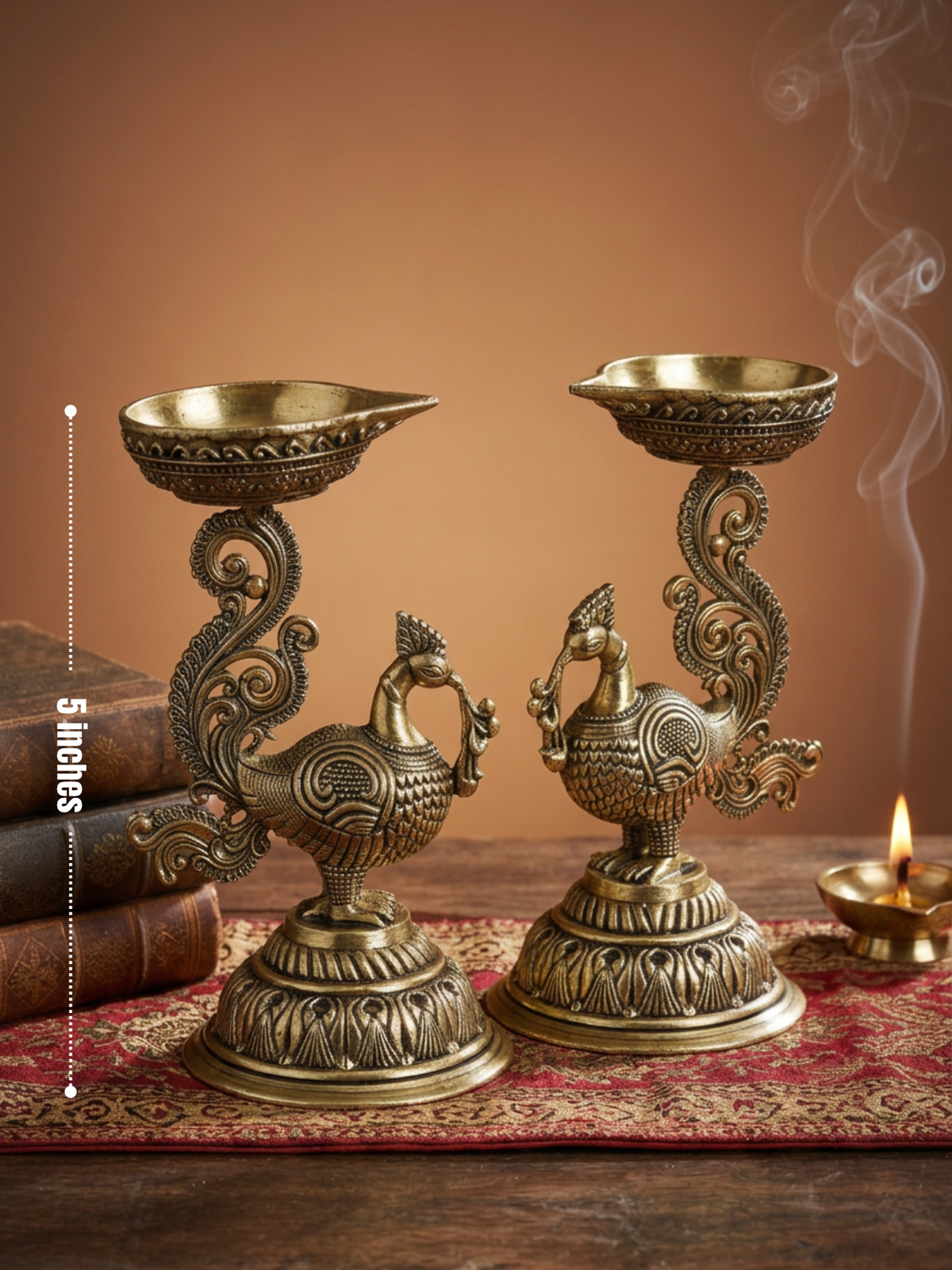 Ashtadhatu Peacock Standing Diya Set of 2 Decorative Puja Diya