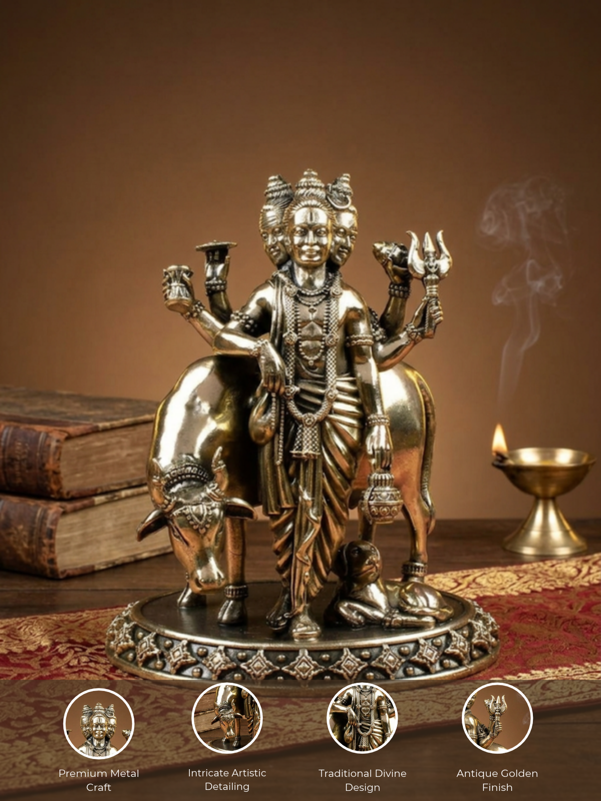 Lord Dattatreya Ashtadhatu Idol Energised Trimurti Datta Guru Murti