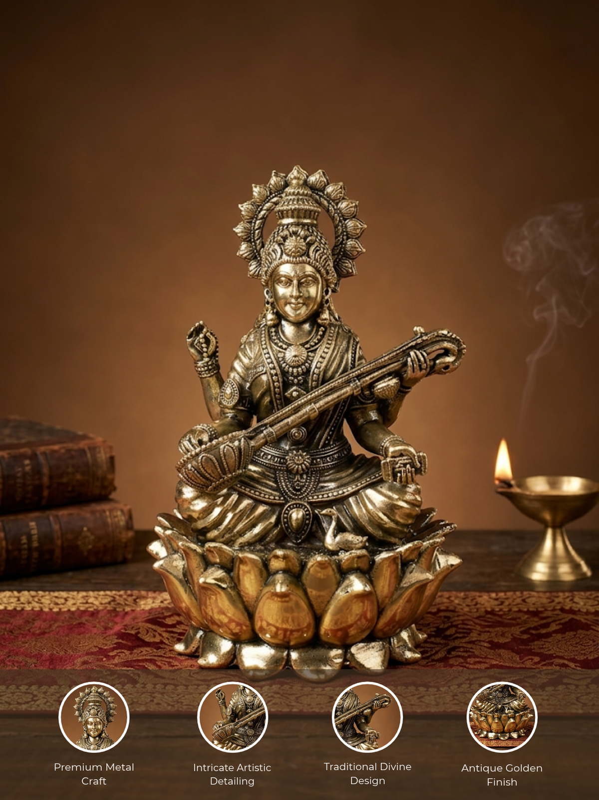 Kamal Saraswati Devi Ashtadhatu Idol | Goddess Saraswati on Lotus Energised Murti
