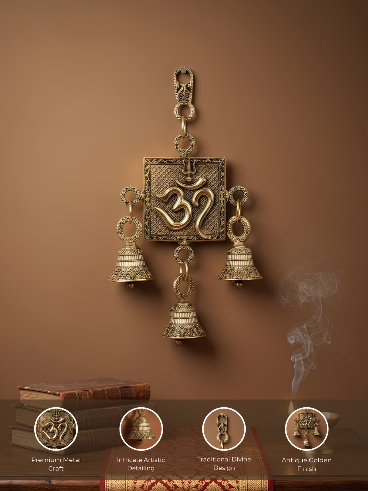 Ashtadhatu OM Swastik Door Hanging Bells | Energised Sacred Entrance Bell for Home