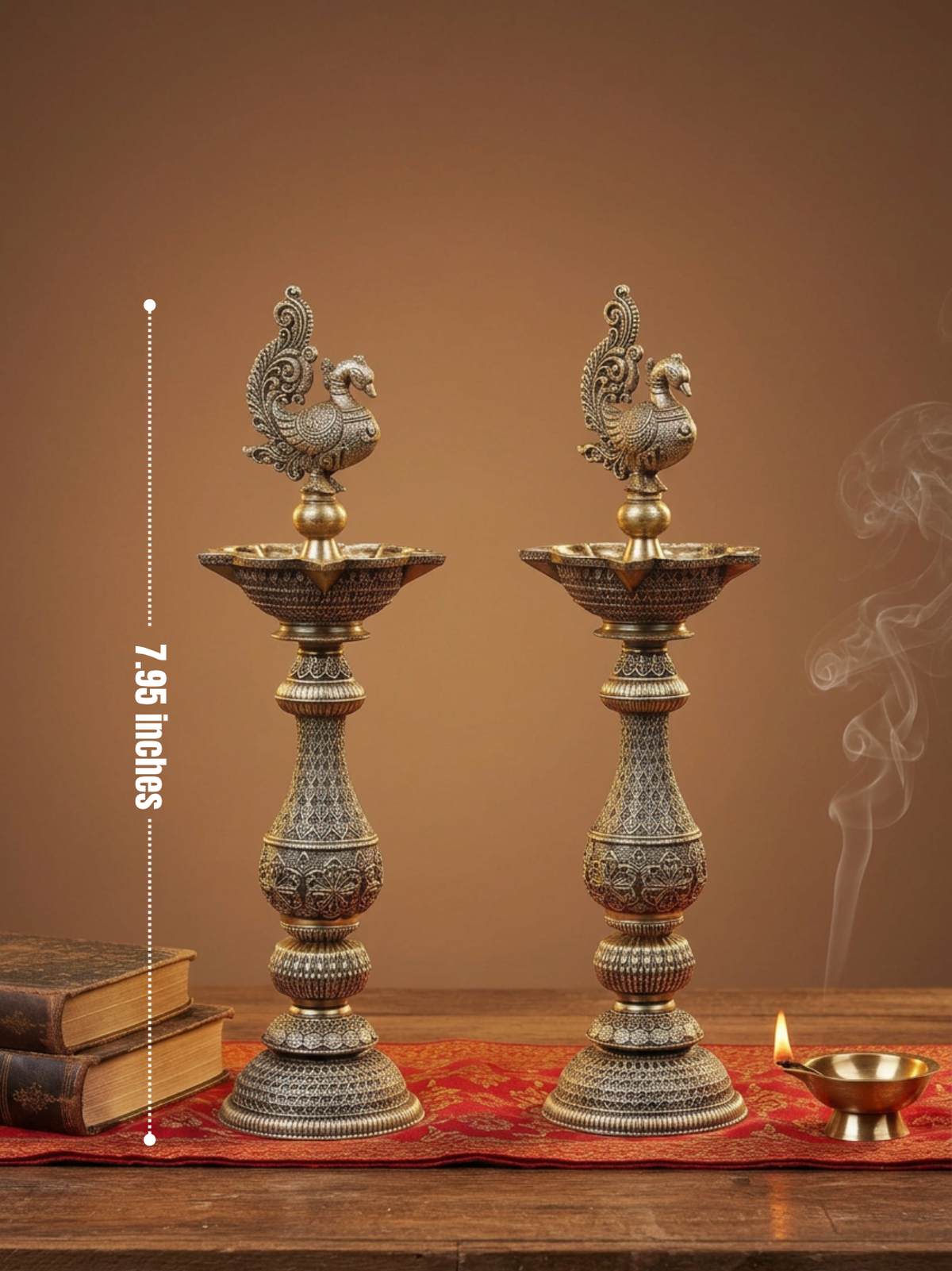 Ashtadhatu Peacock Samai Oil Lamp Set of 2