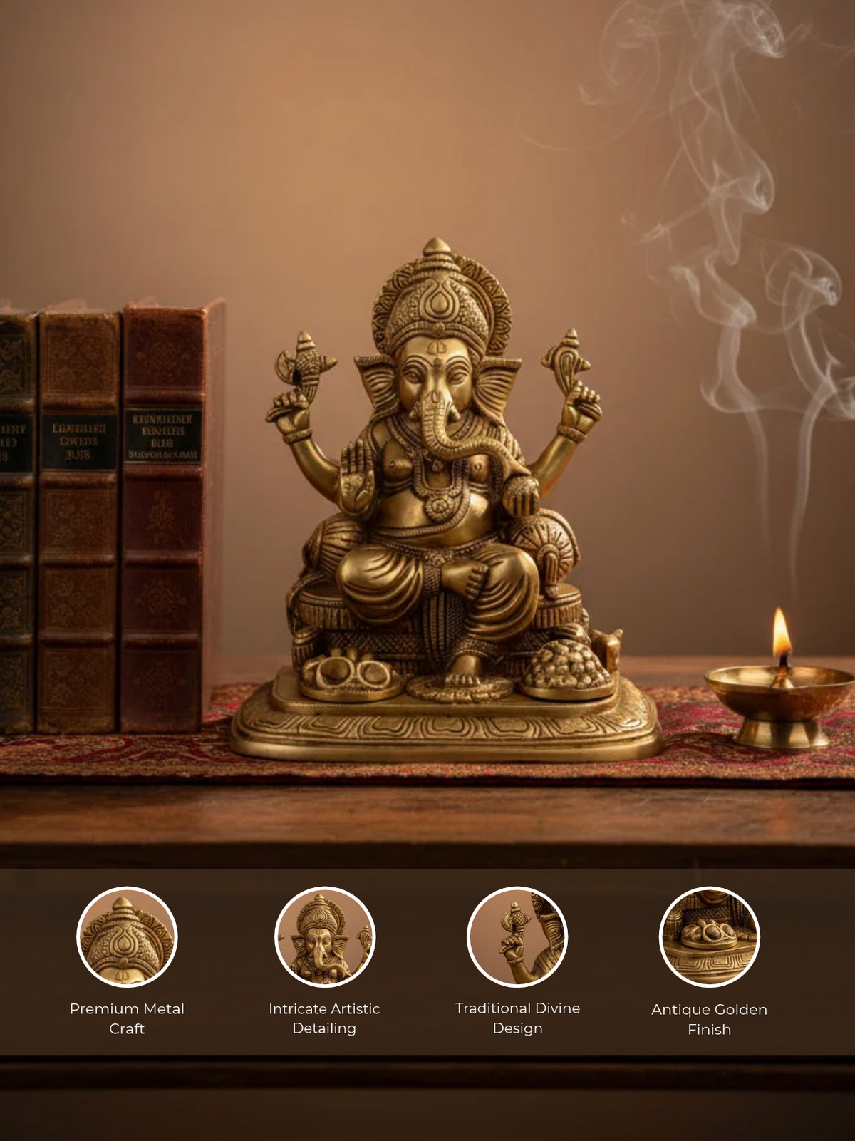 Gajanan Ganesh Brass Idol 9 Inch Heavy Handcrafted Premium Ganesha Murti for Home Temple and Corporate Gifting