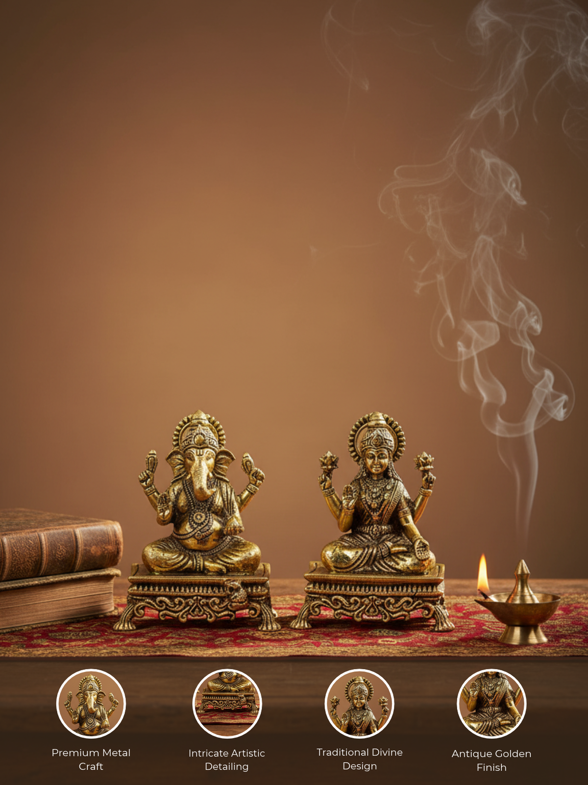 Ganesh Laxmi on Pedestal Chowki Ashtadhatu Idol Small Energised Duo Murti