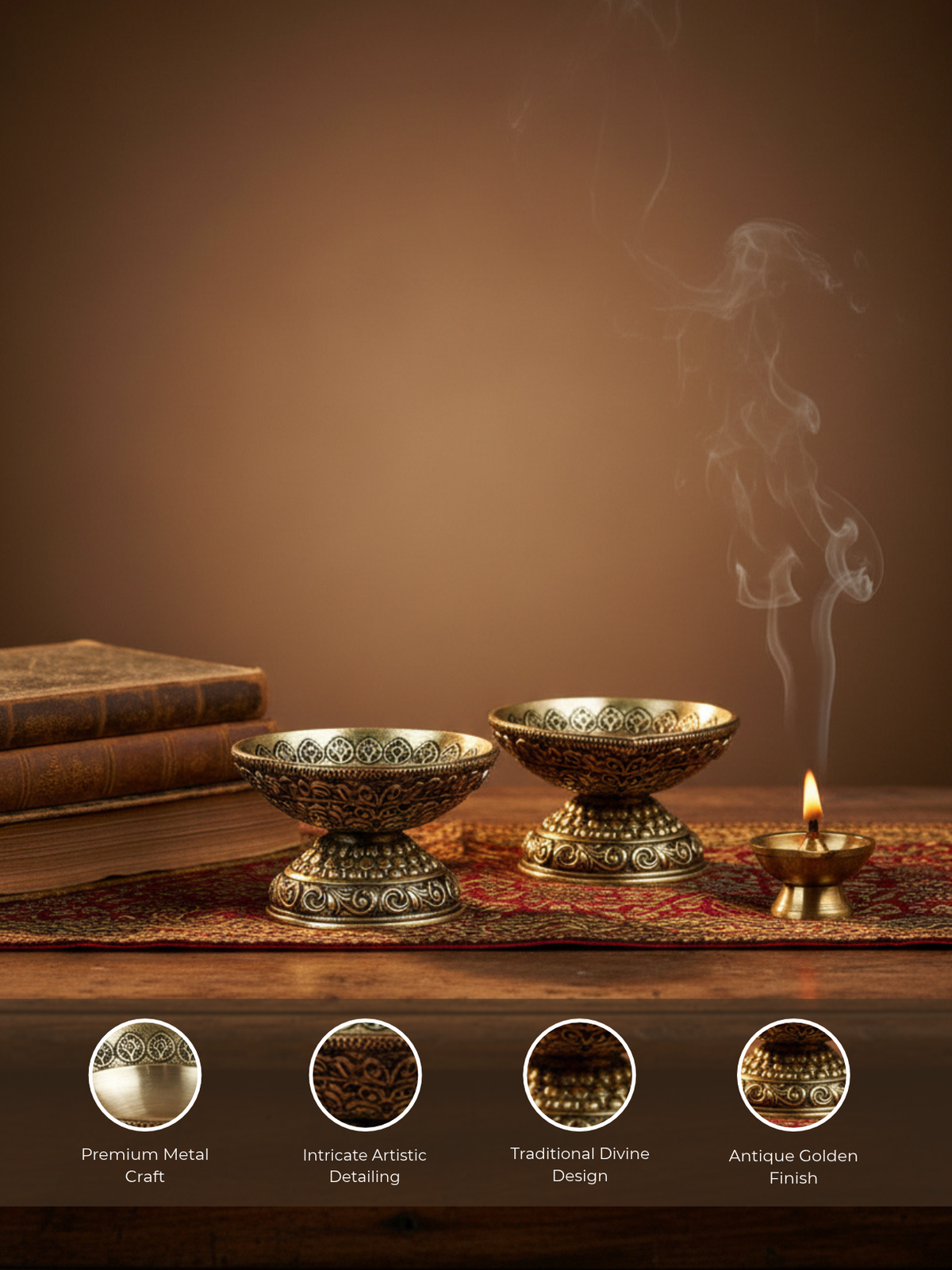 Ashtadhatu Designer Diya Set of 2 Decorative Puja Diya for Home and Gifting