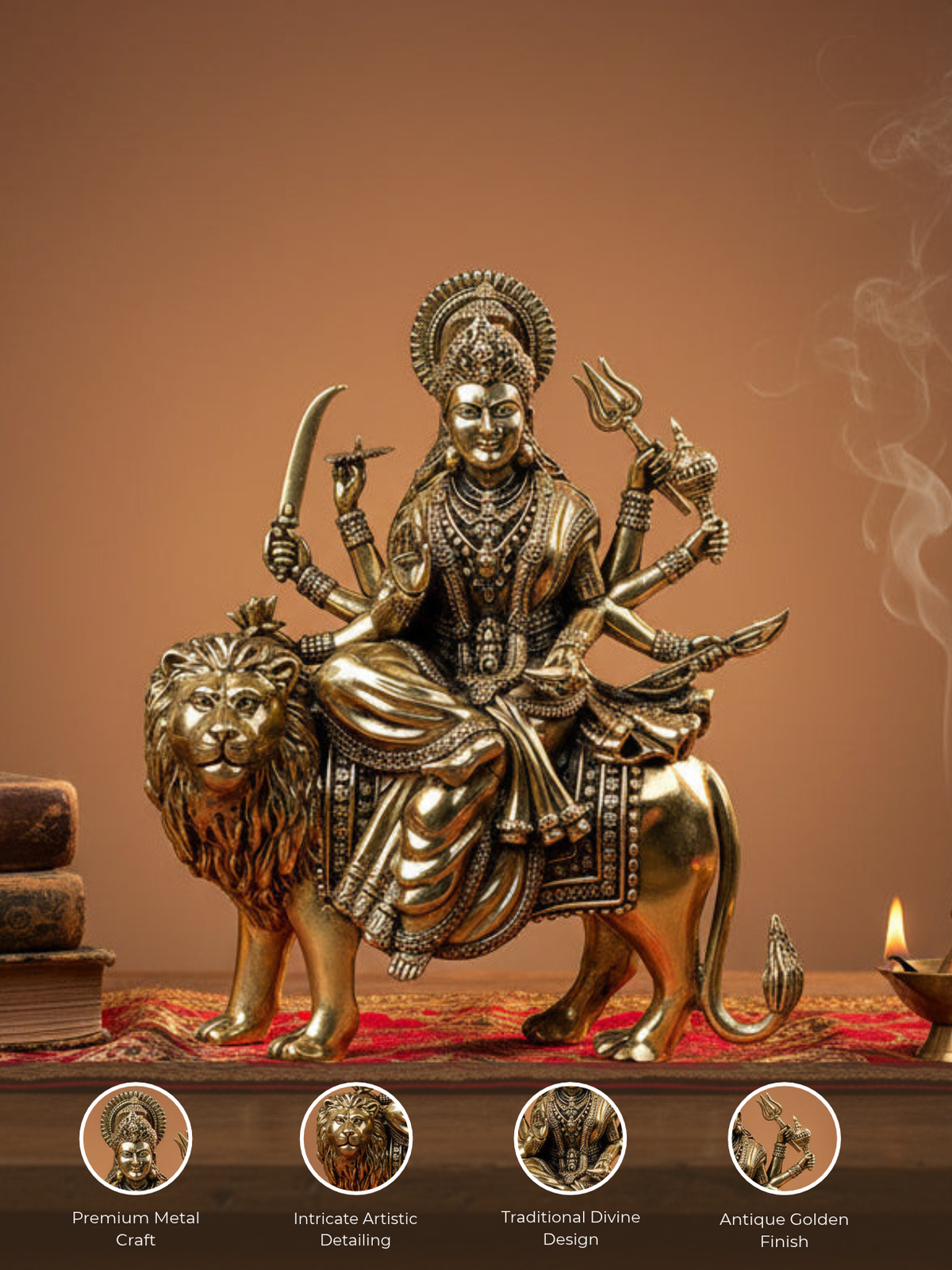 Durga Devi Ashtadhatu Idol Large Energised Maa Durga Mahishasuramardini Murti