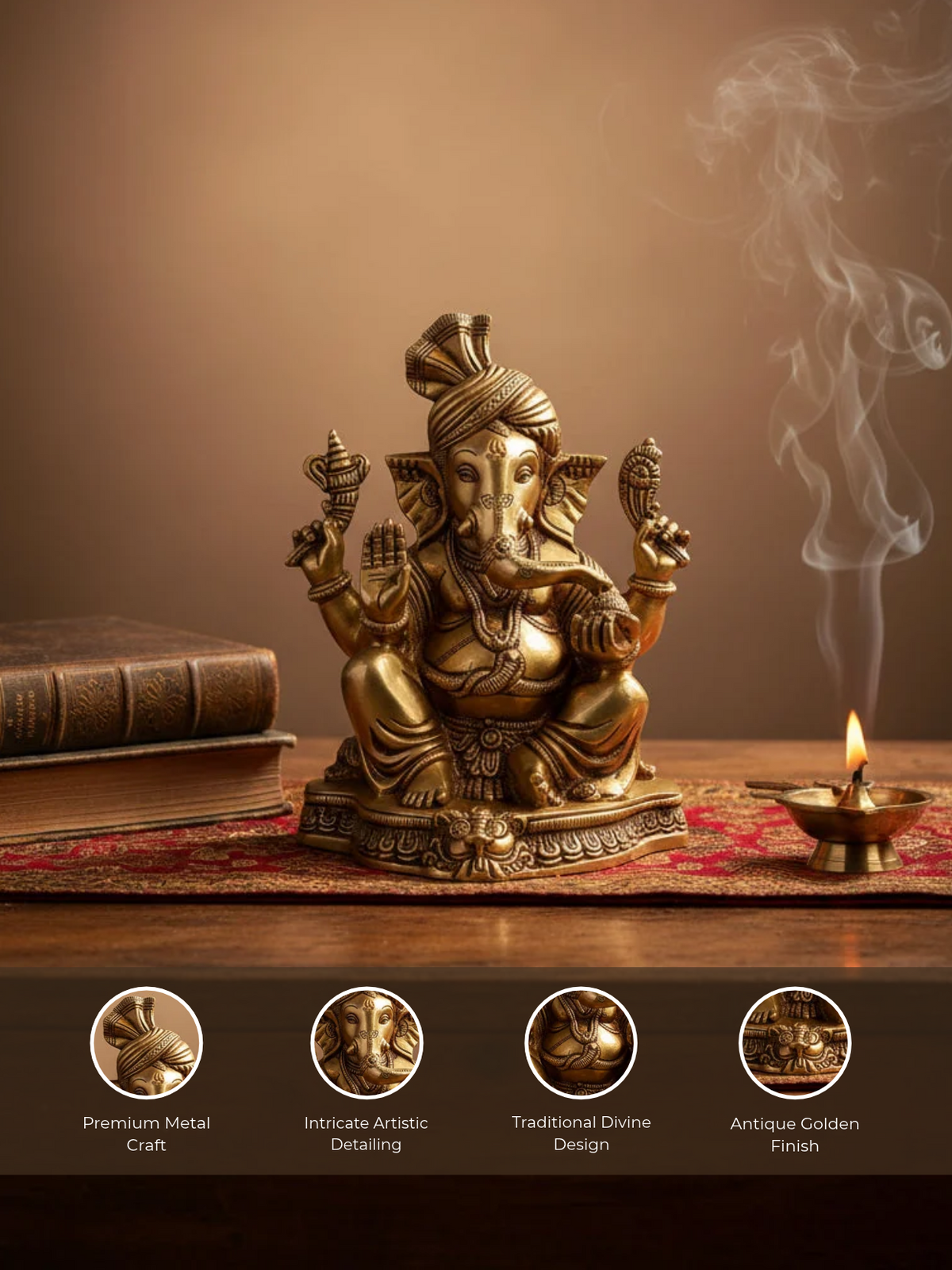 Pagdi Ganesh Brass Murti 8 Inch Handcrafted Maharashtrian Ganpati Idol for Home Temple Puja Room and Premium Gifting
