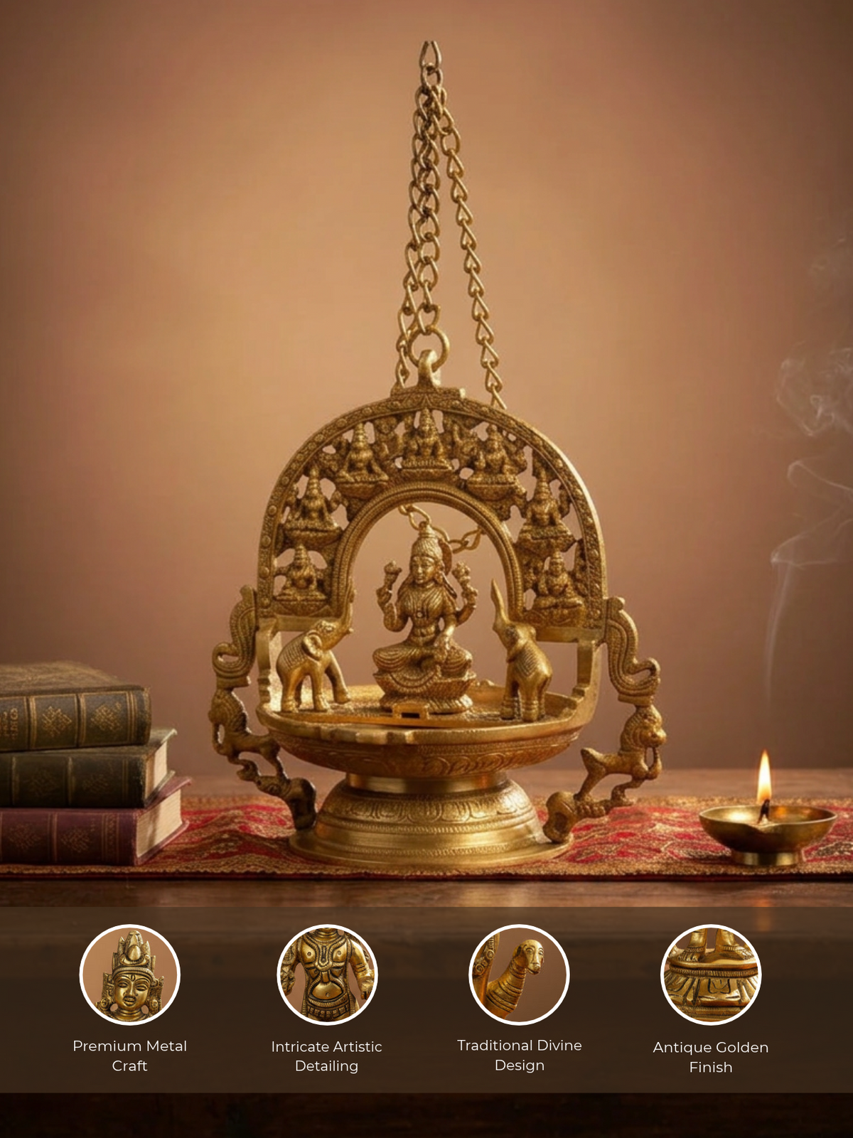 Hanging Gajalakshmi with Shree Yantra Brass Idol 12 Inch Grand Sacred Wall Installation for Home Temple and Corporate Office