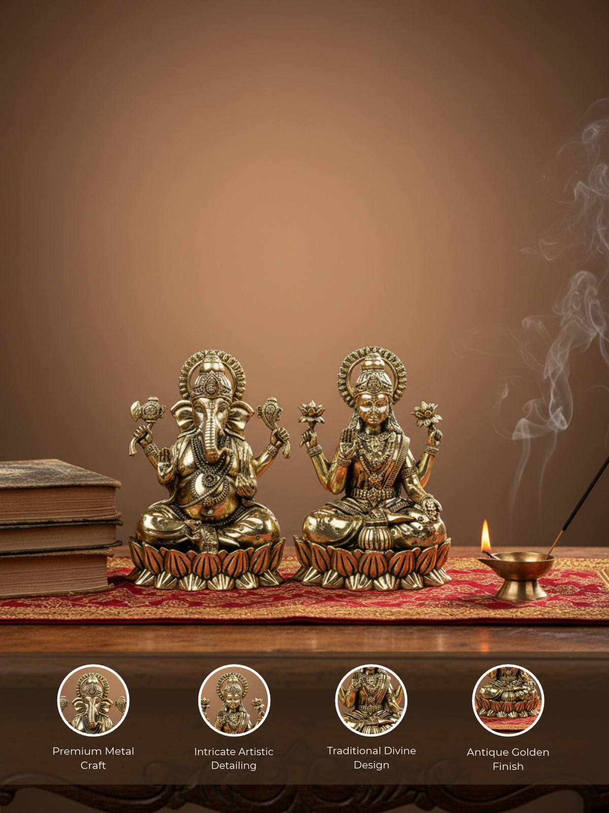 Kamal Lakshmi Ganesh Ashtadhatu Idols Set Energised Lotus Duo Murti