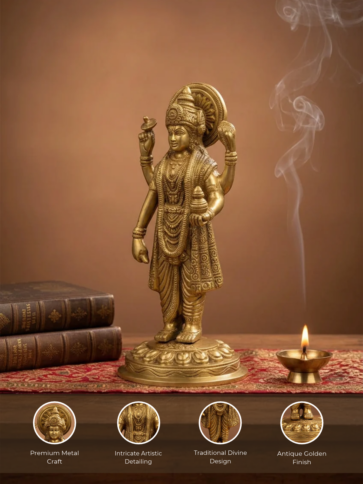 Lord Dhanvantari Brass Statue 7.5 Inch Heavy Shining Handcrafted Ayurveda Healing God Idol for Home Puja and Gifting