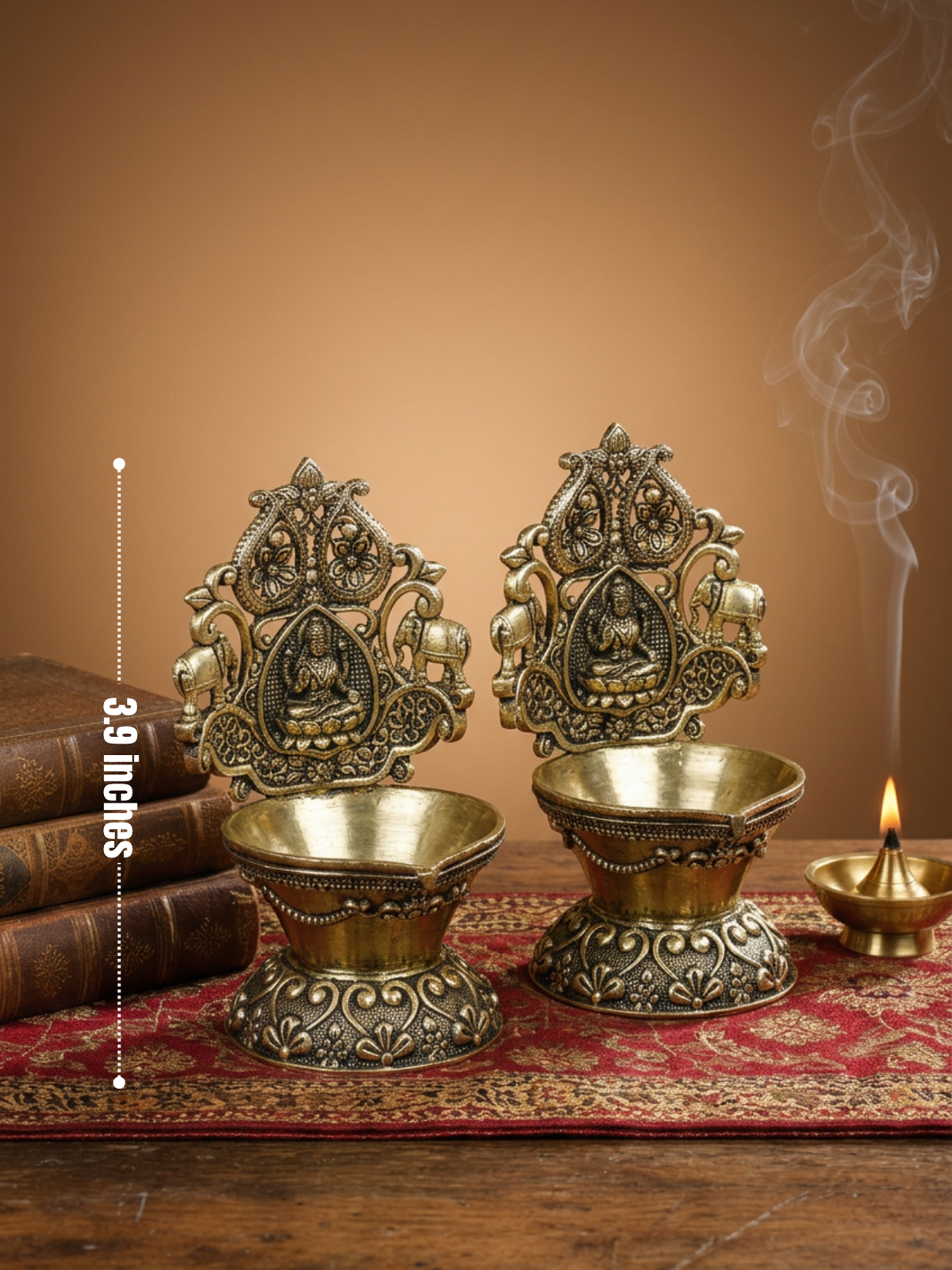 Ashtadhatu Gaj Lakshmi Diya Set of 2 - Goddess Lakshmi Puja Diya