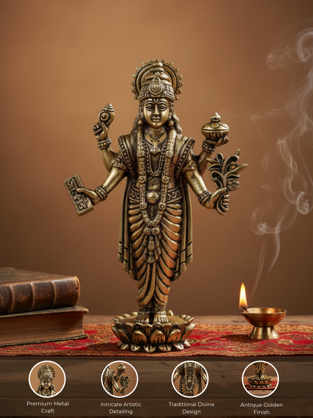 Dhanvantri Ashtadhatu Idol Large 5.8 Inches Energised Eight-Metal Sacred Murti