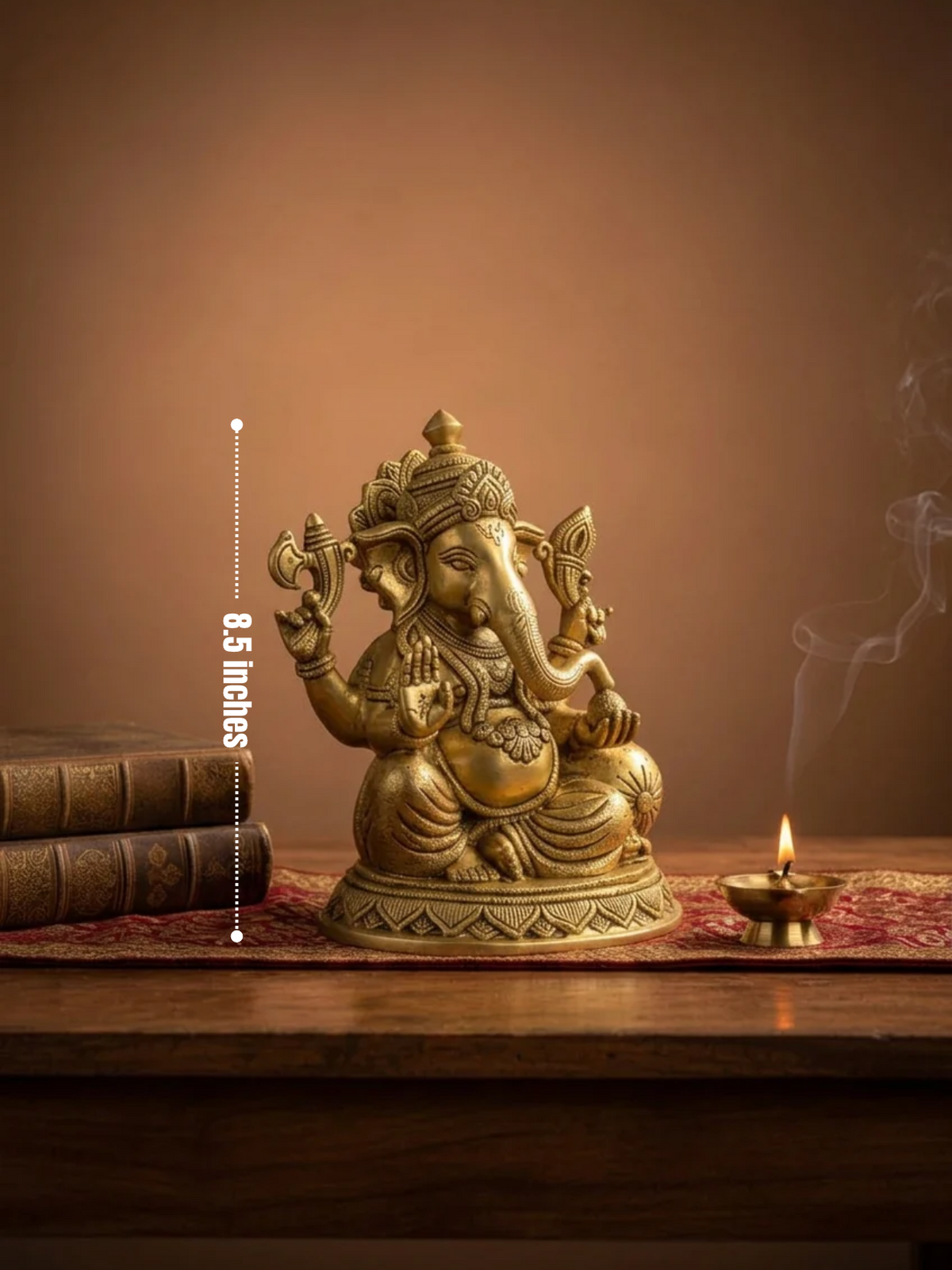 Lord Ganapathi Brass Idol 8.5 Inch Handcrafted Premium Ganesha Murti for Home Temple Puja Room and Corporate Gifting