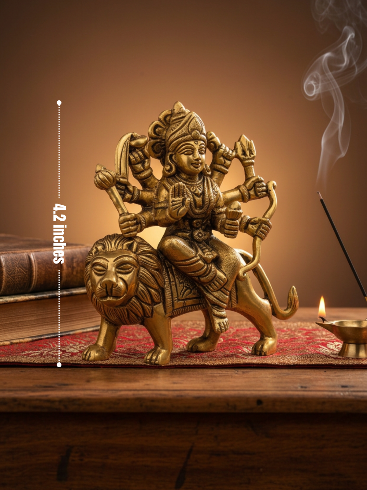 Sherwali Durga Brass Idol 4.2 Inch Premium Handcrafted Murti for Home Temple