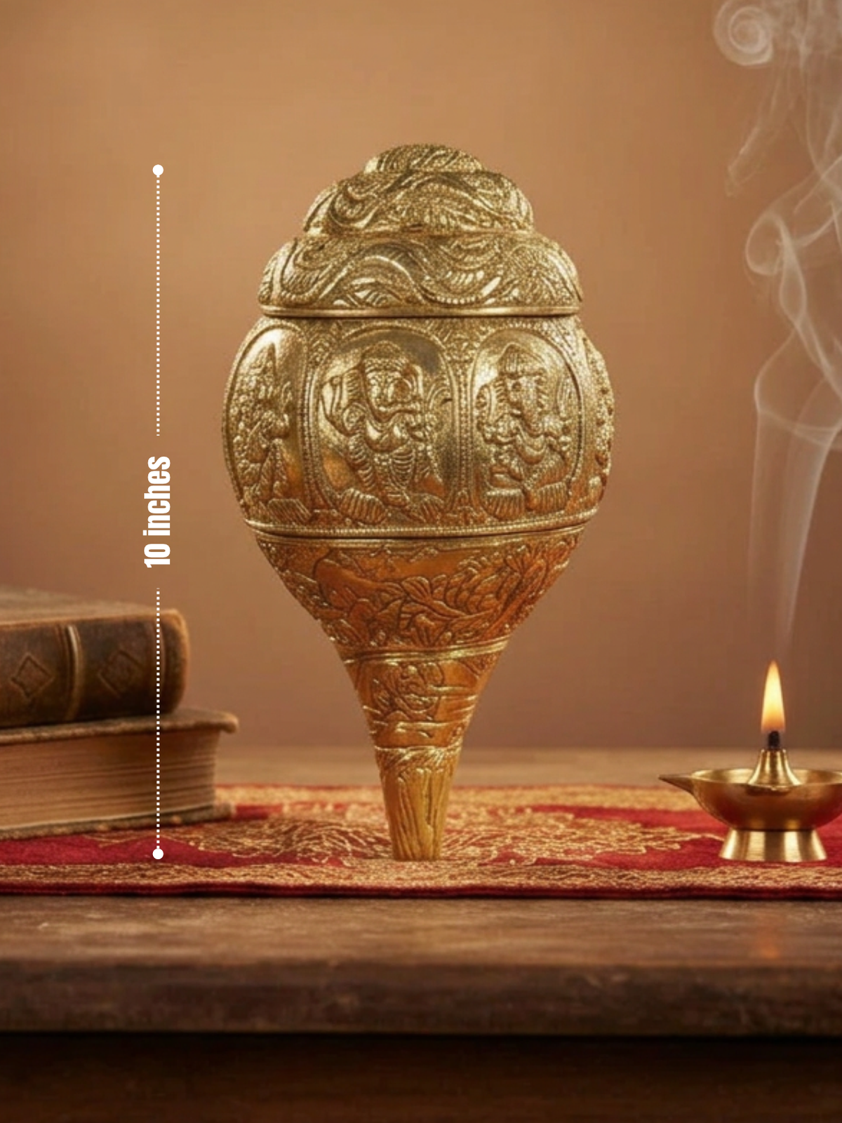 Brass Ganesha Shankh - Solid Brass Sacred Conch Shell for Puja and Home Mandir