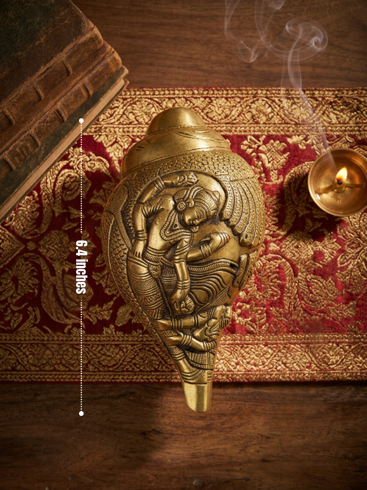 Blowing Brass Shankh With Padmanabha Anant Vishnu & Mor Engraving | Functional Pure Brass Conch Shell for Puja